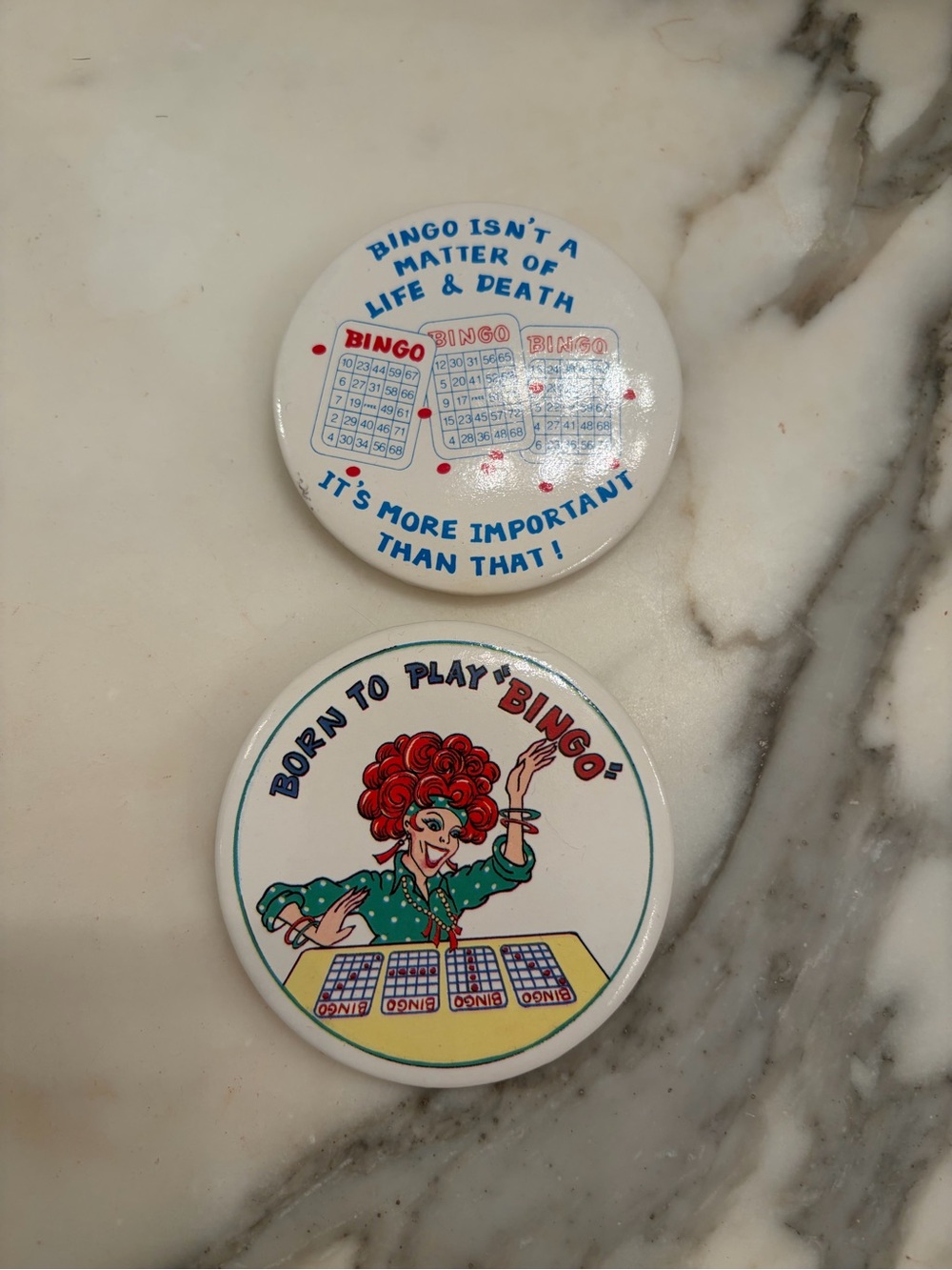 Bingo Button Set Vintage- White with Red & Blue Graphics
